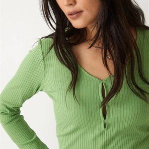 NWOT & Other Stories Green Buttoned Rib Top Size Medium